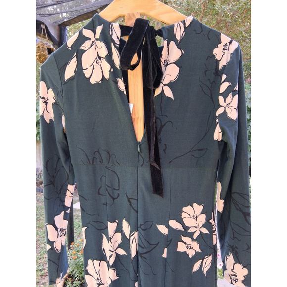 Women's Maggy London US 6 Dark Green Beige Floral Long Sleeve Midi Dress NWT - Picture 7 of 15